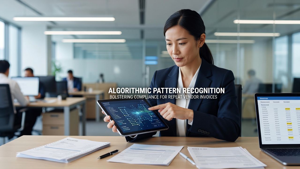 Diagram showing pattern recognition layers monitoring mobile bank pulls for invoice compliance
