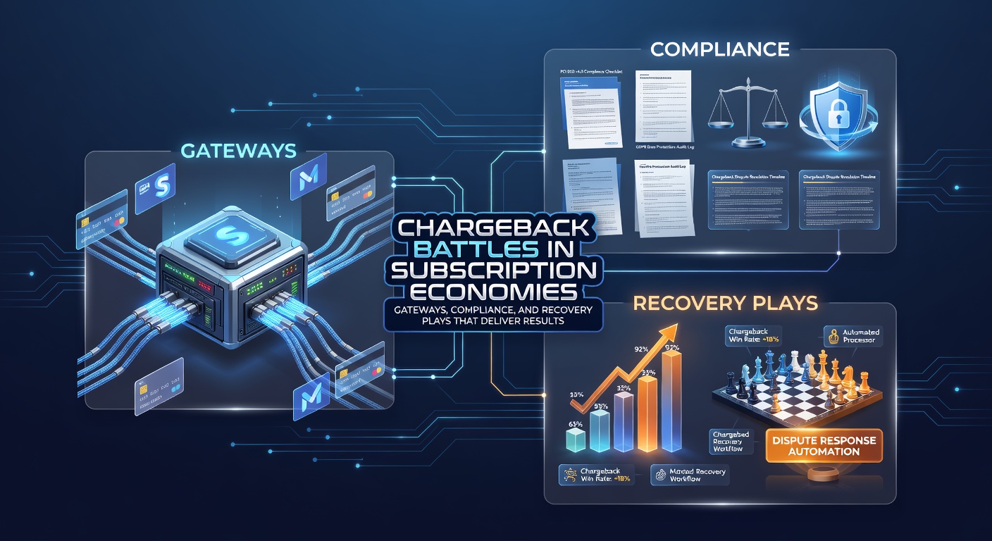 Digital graph illustrating surging chargeback volumes against subscription revenue growth curves, highlighting the financial strain on recurring billing models