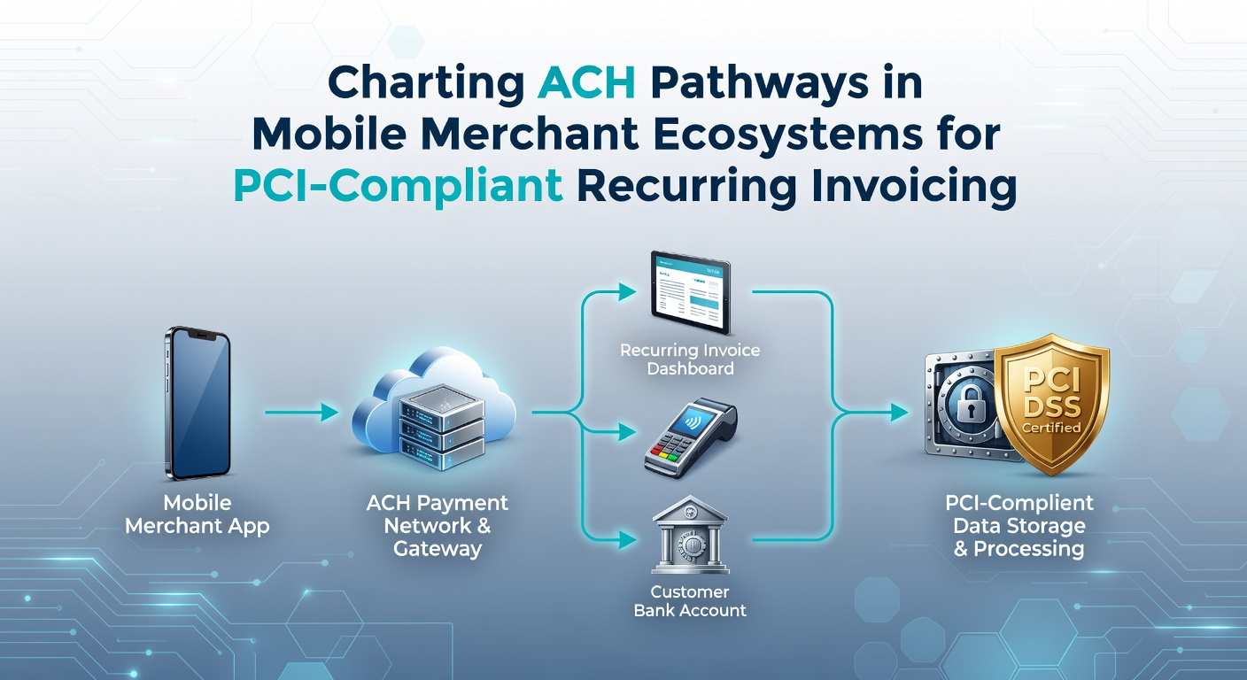 Mobile merchant interface displaying ACH transfer options alongside recurring invoice setup on a smartphone screen