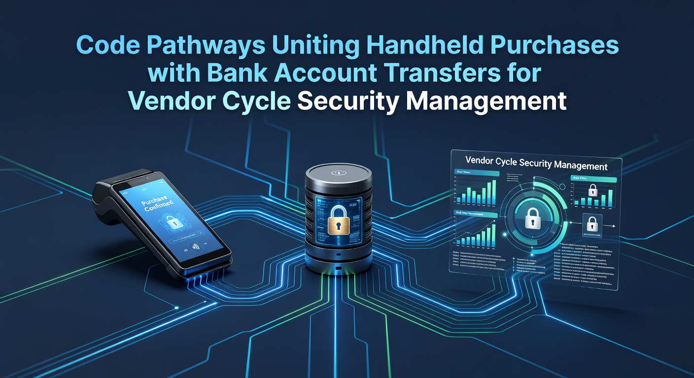 Illustration of code pathways connecting mobile purchases to bank transfers for secure vendor payments