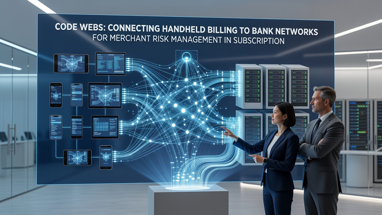Diagram showing secure data flows between mobile billing interfaces and financial institution networks