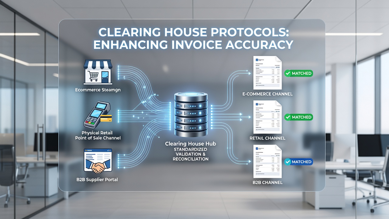 Clearing house protocols streamlining invoice data across online, retail, and mobile sales platforms