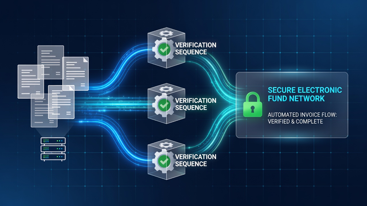 Flowchart illustrating secure invoice verification in repeat electronic fund transfers