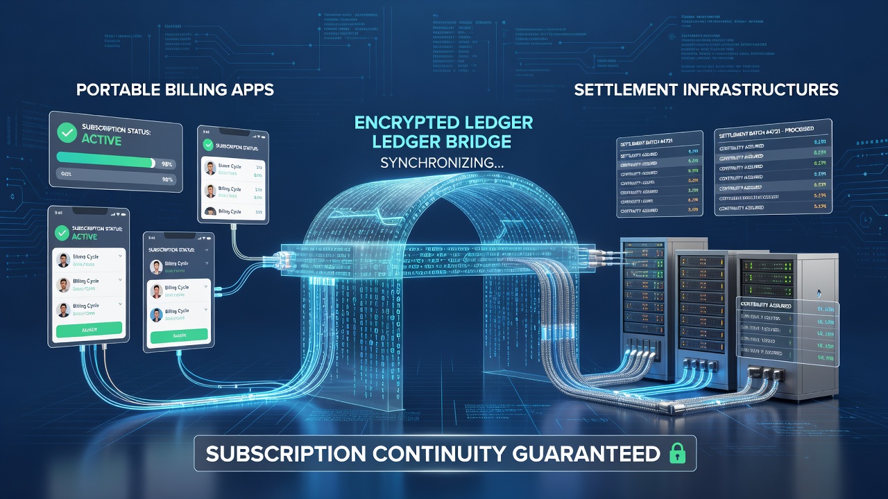Encrypted ledger bridge connecting mobile billing apps to settlement systems